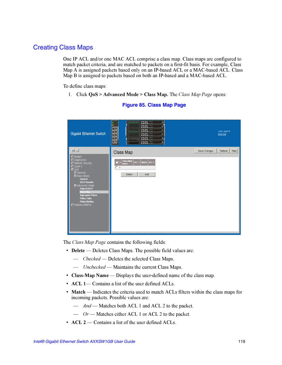 Intel AXXSW1GB manual Creating Class Maps 