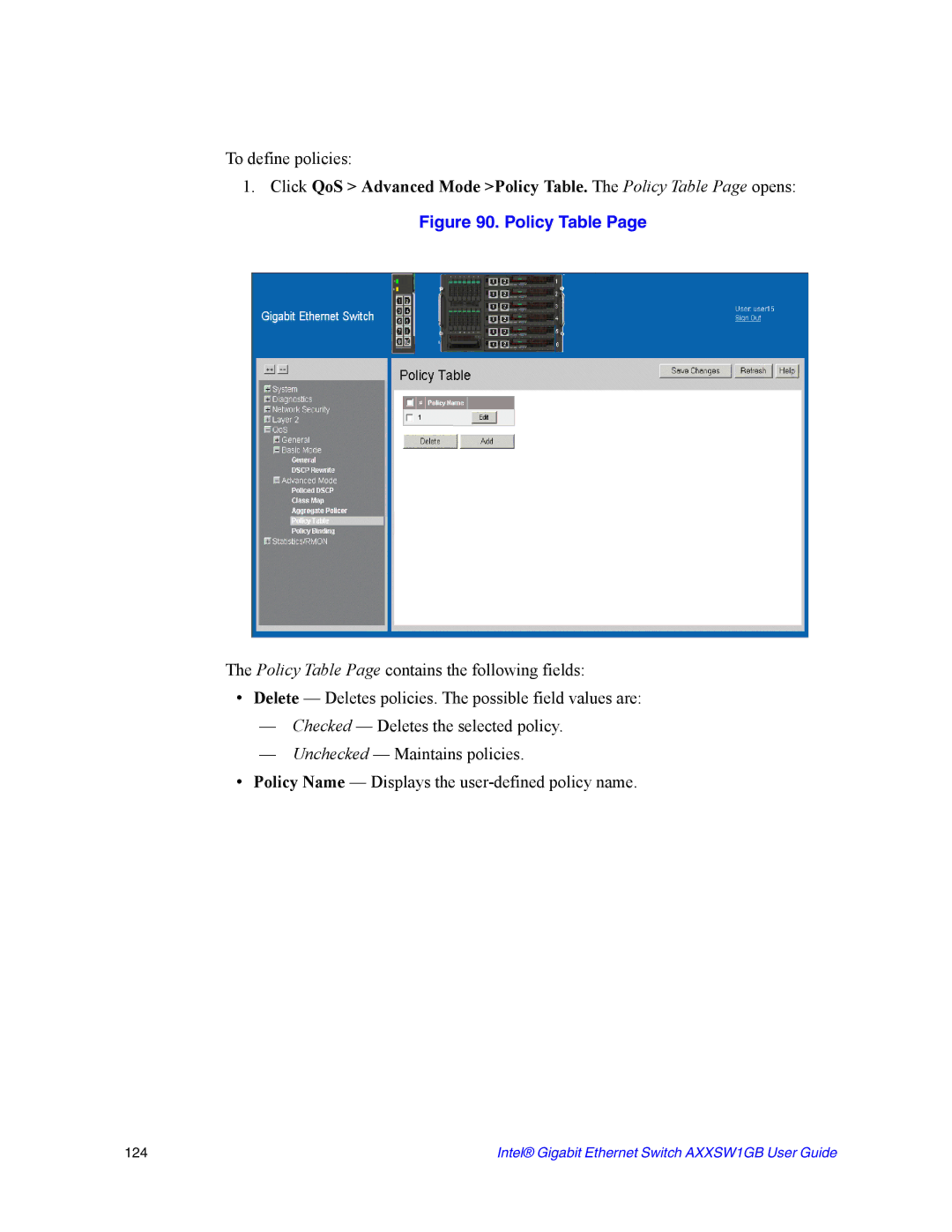 Intel AXXSW1GB manual Policy Table 