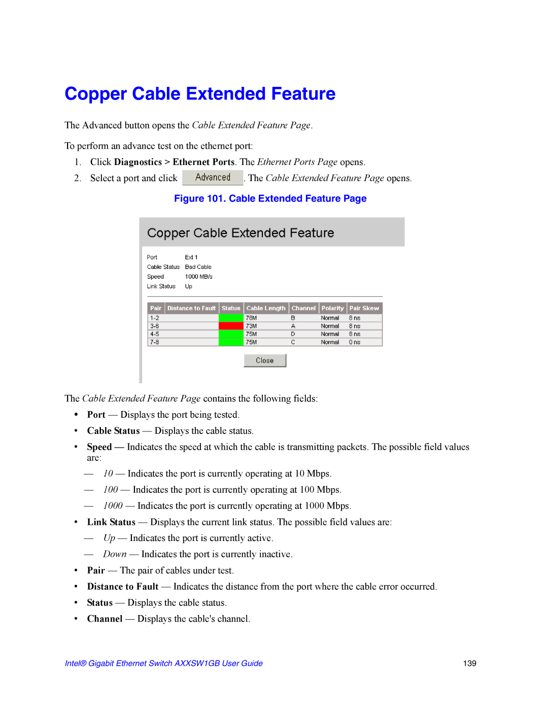 Intel AXXSW1GB manual Copper Cable Extended Feature 