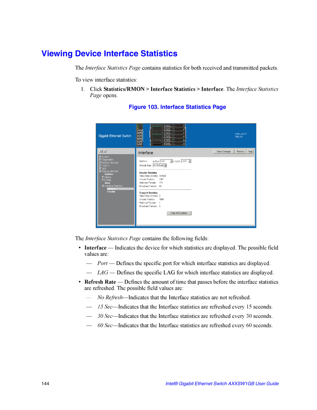 Intel AXXSW1GB manual Viewing Device Interface Statistics 