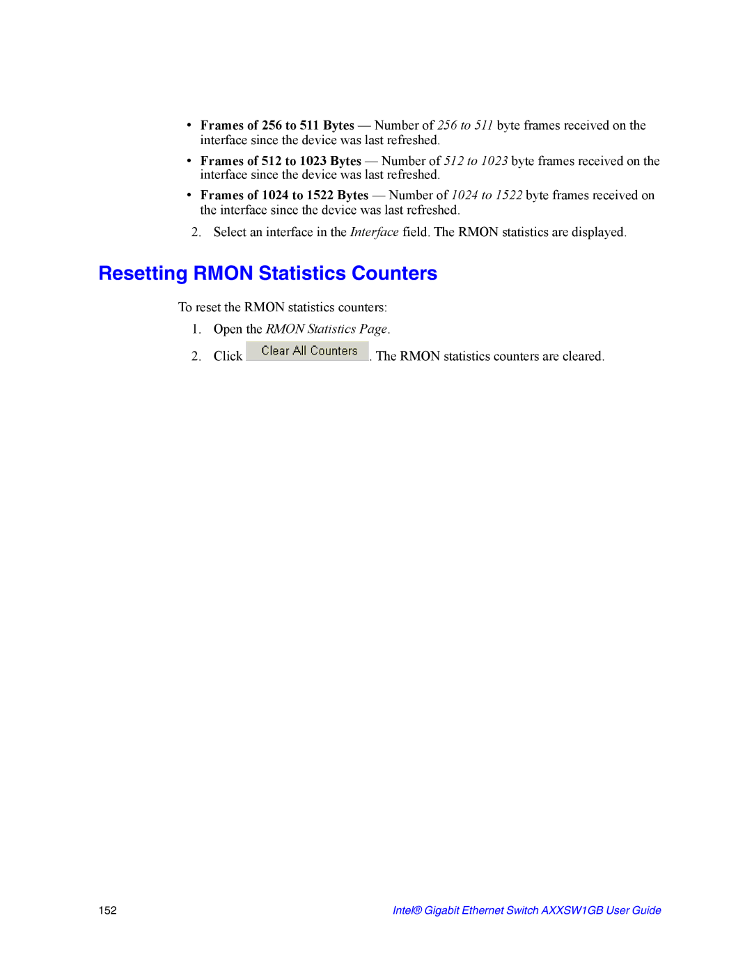 Intel AXXSW1GB manual Resetting Rmon Statistics Counters, Open the Rmon Statistics 