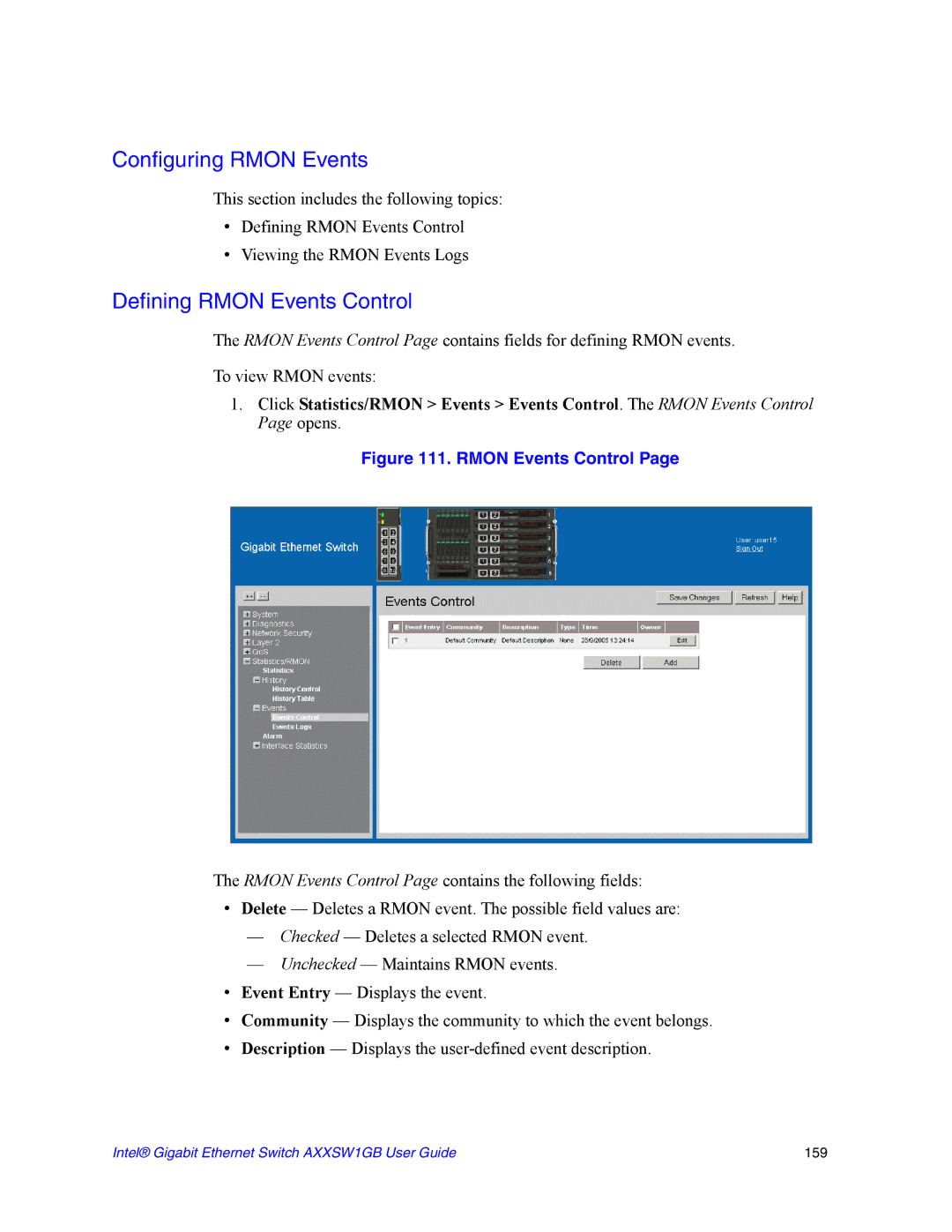 Intel AXXSW1GB manual Configuring Rmon Events 