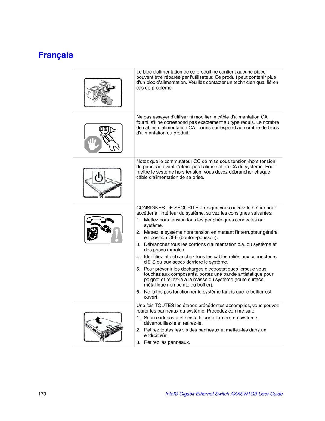 Intel AXXSW1GB manual Français 