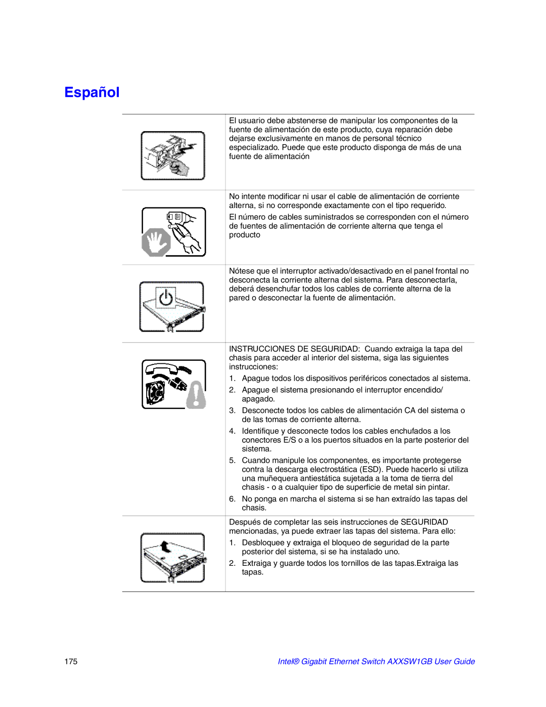 Intel AXXSW1GB manual Español 