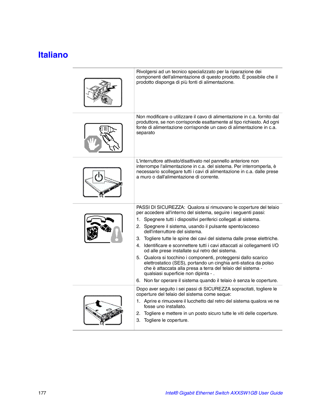 Intel AXXSW1GB manual Italiano 