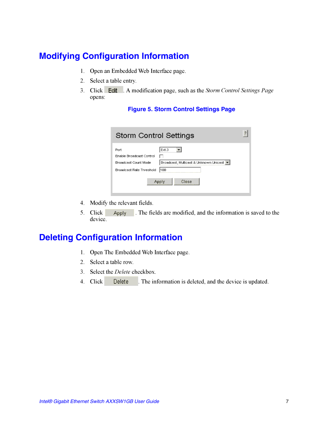 Intel AXXSW1GB manual Modifying Configuration Information, Deleting Configuration Information 