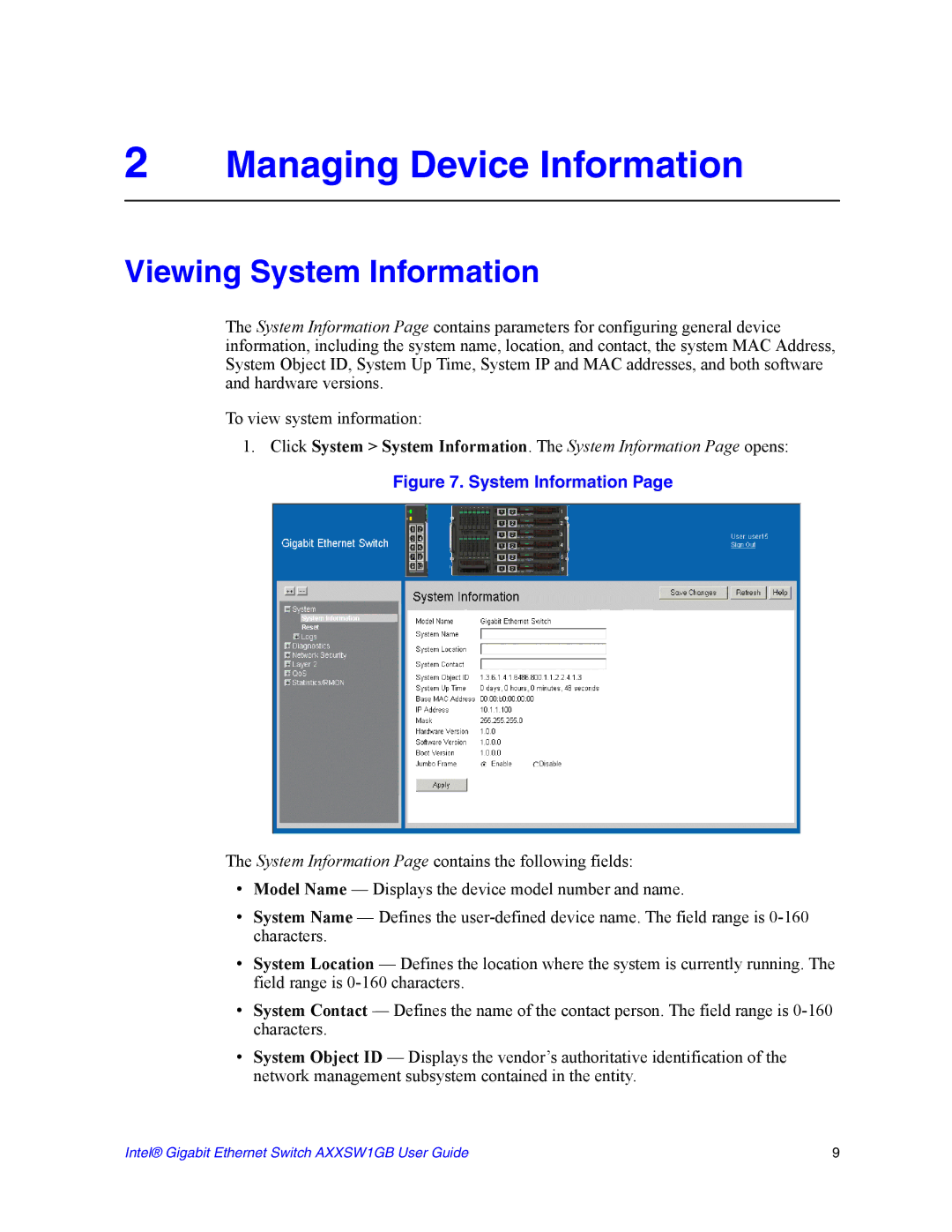 Intel AXXSW1GB manual Managing Device Information, Viewing System Information 