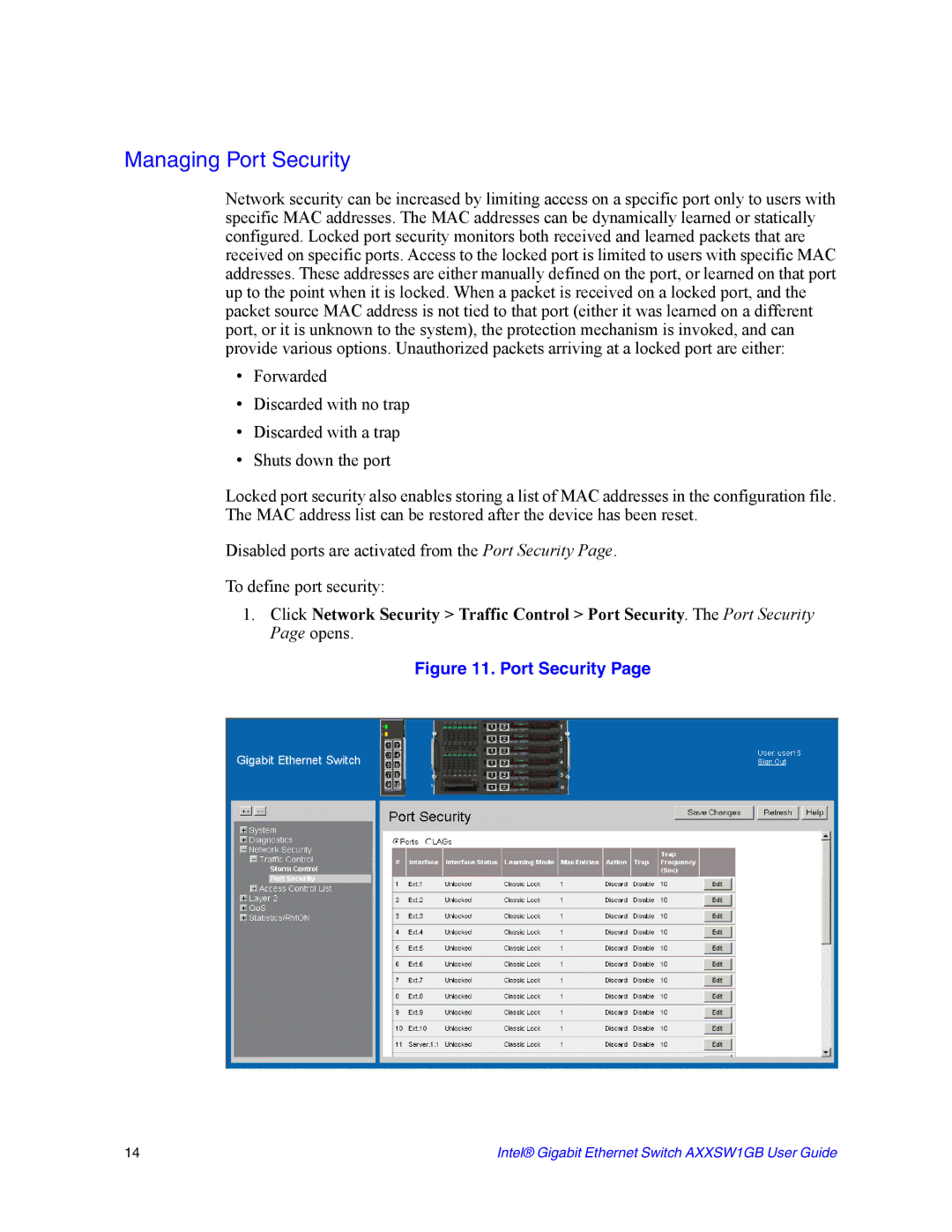 Intel AXXSW1GB manual Managing Port Security 