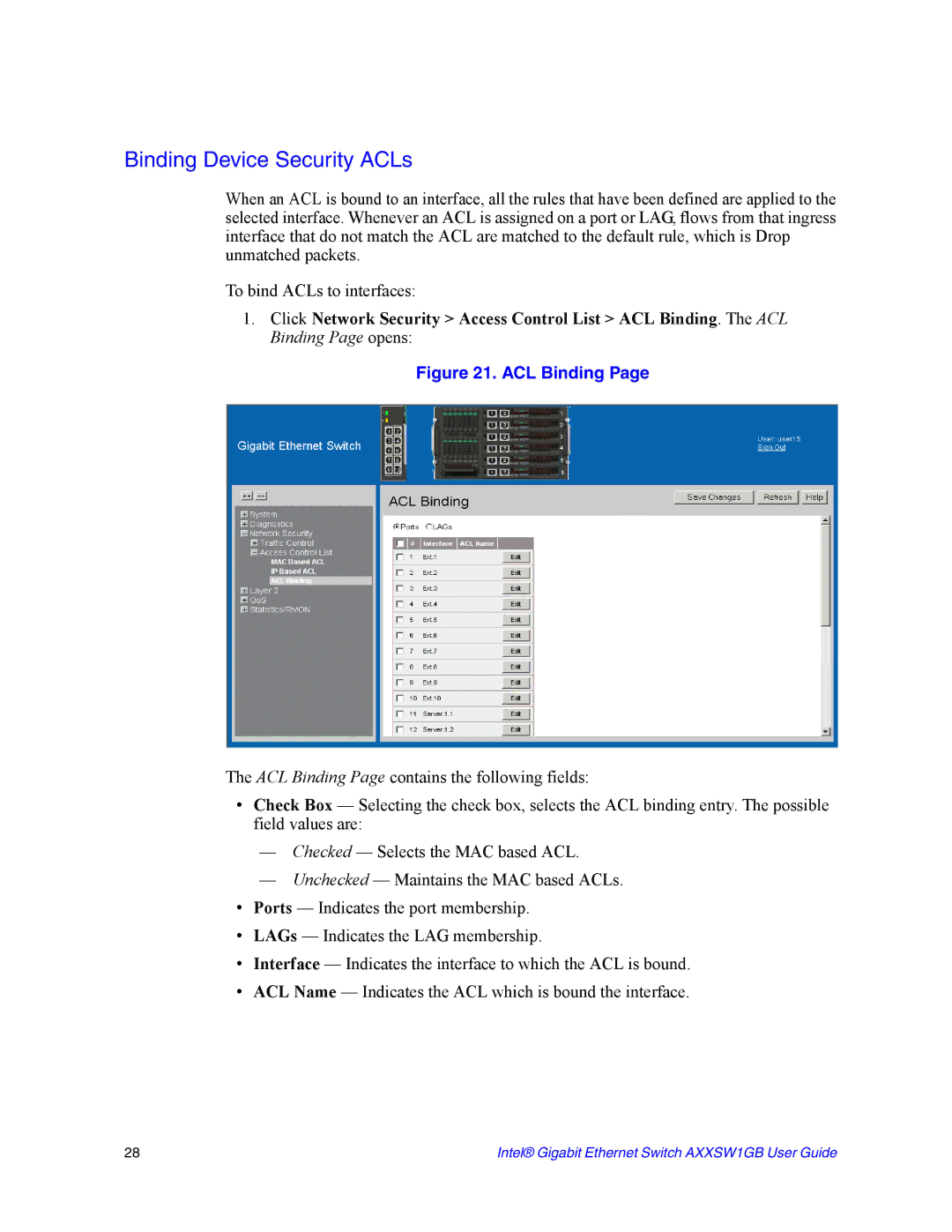 Intel AXXSW1GB manual Binding Device Security ACLs 