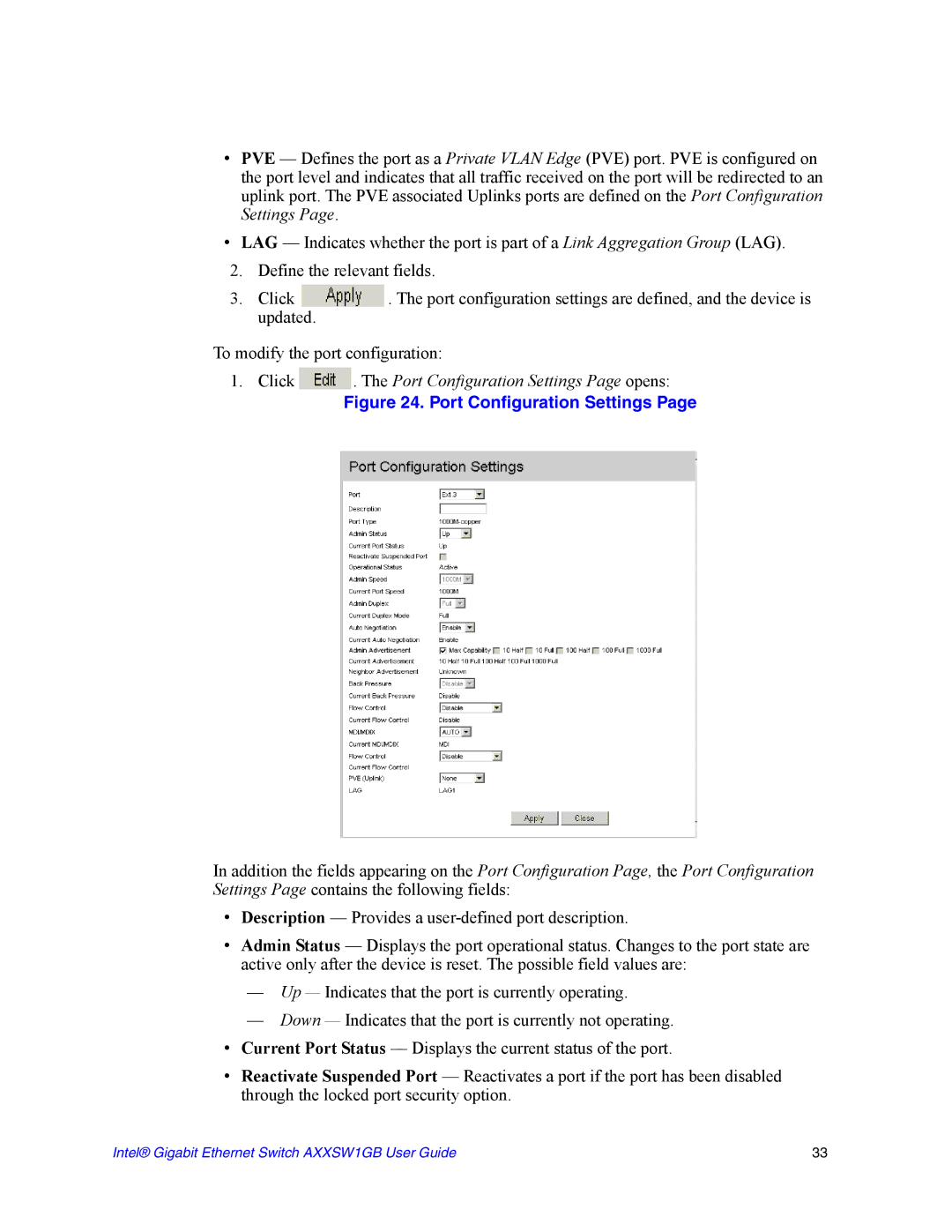 Intel AXXSW1GB manual Click . The Port Configuration Settings Page opens 