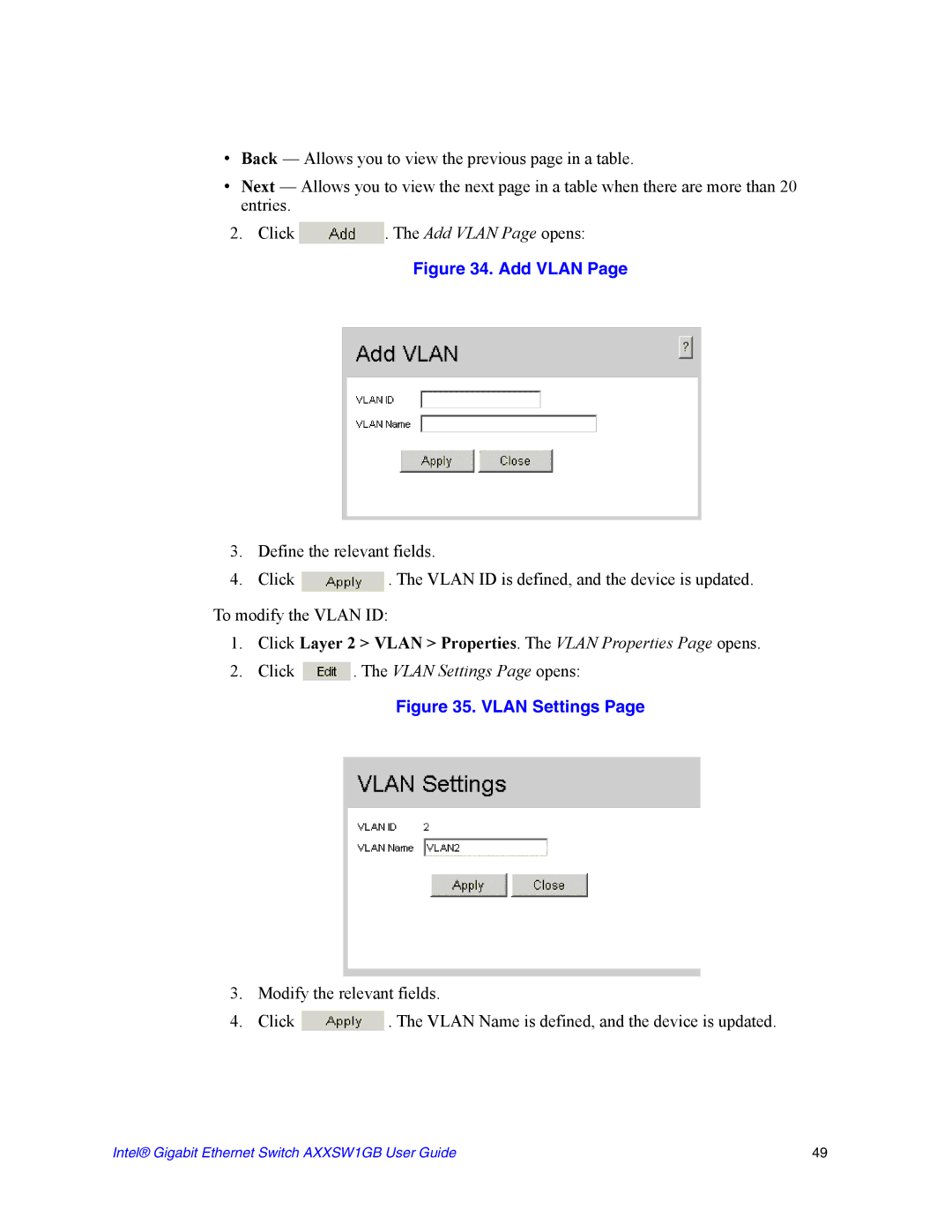 Intel AXXSW1GB manual Add Vlan 