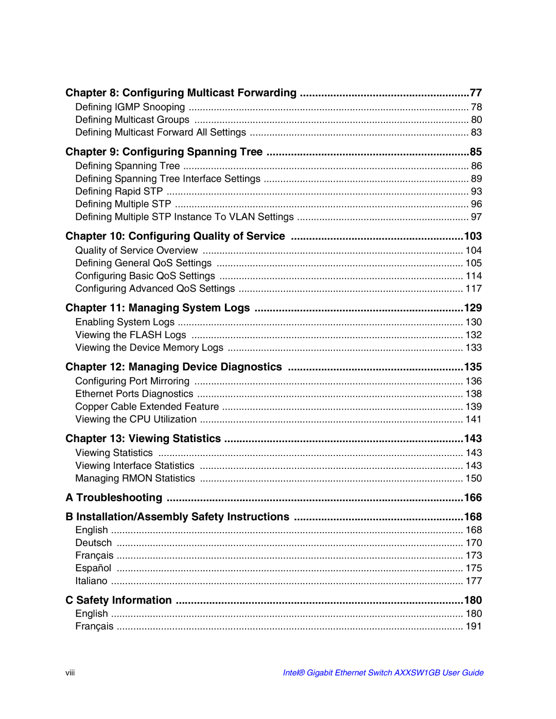 Intel AXXSW1GB manual 166 