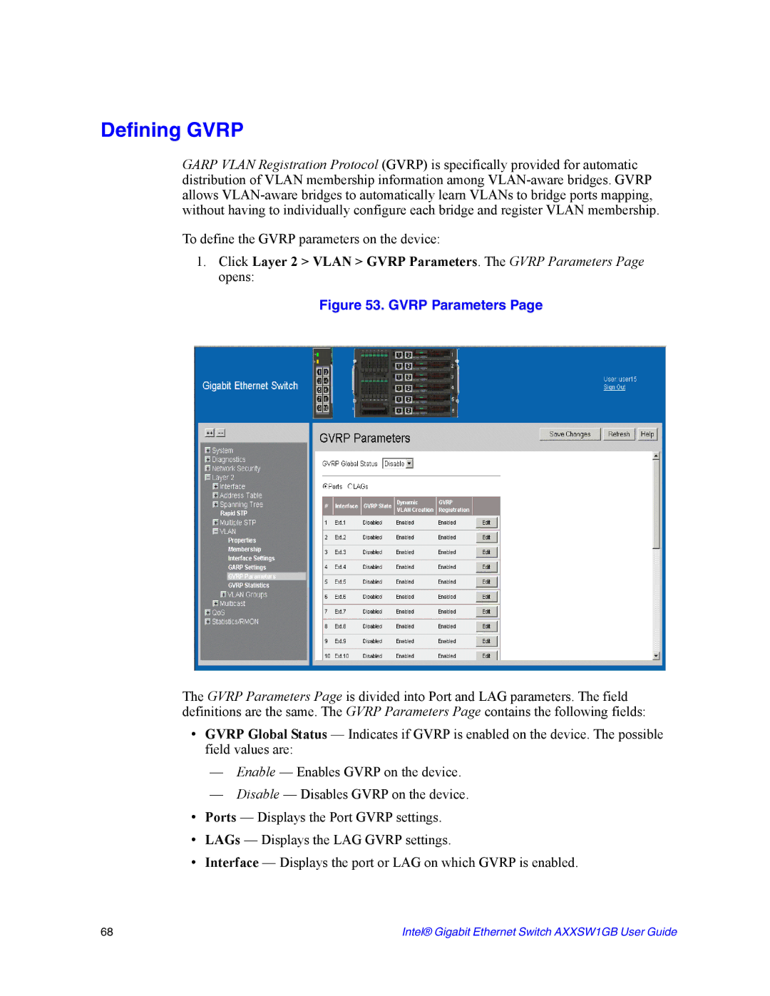 Intel AXXSW1GB manual Defining Gvrp, Gvrp Parameters 