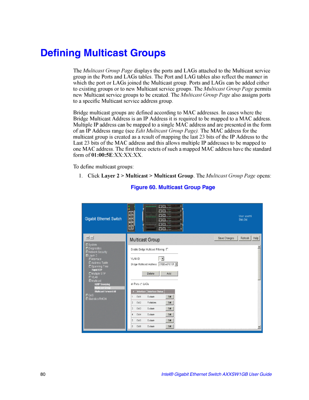 Intel AXXSW1GB manual Defining Multicast Groups 