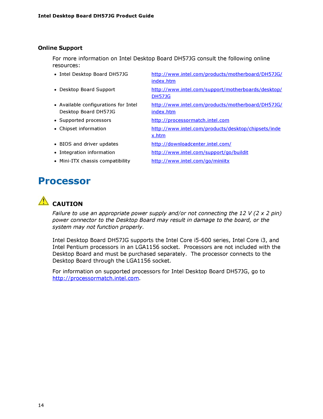 Intel BLKDH57JG manual Processor, Online Support 