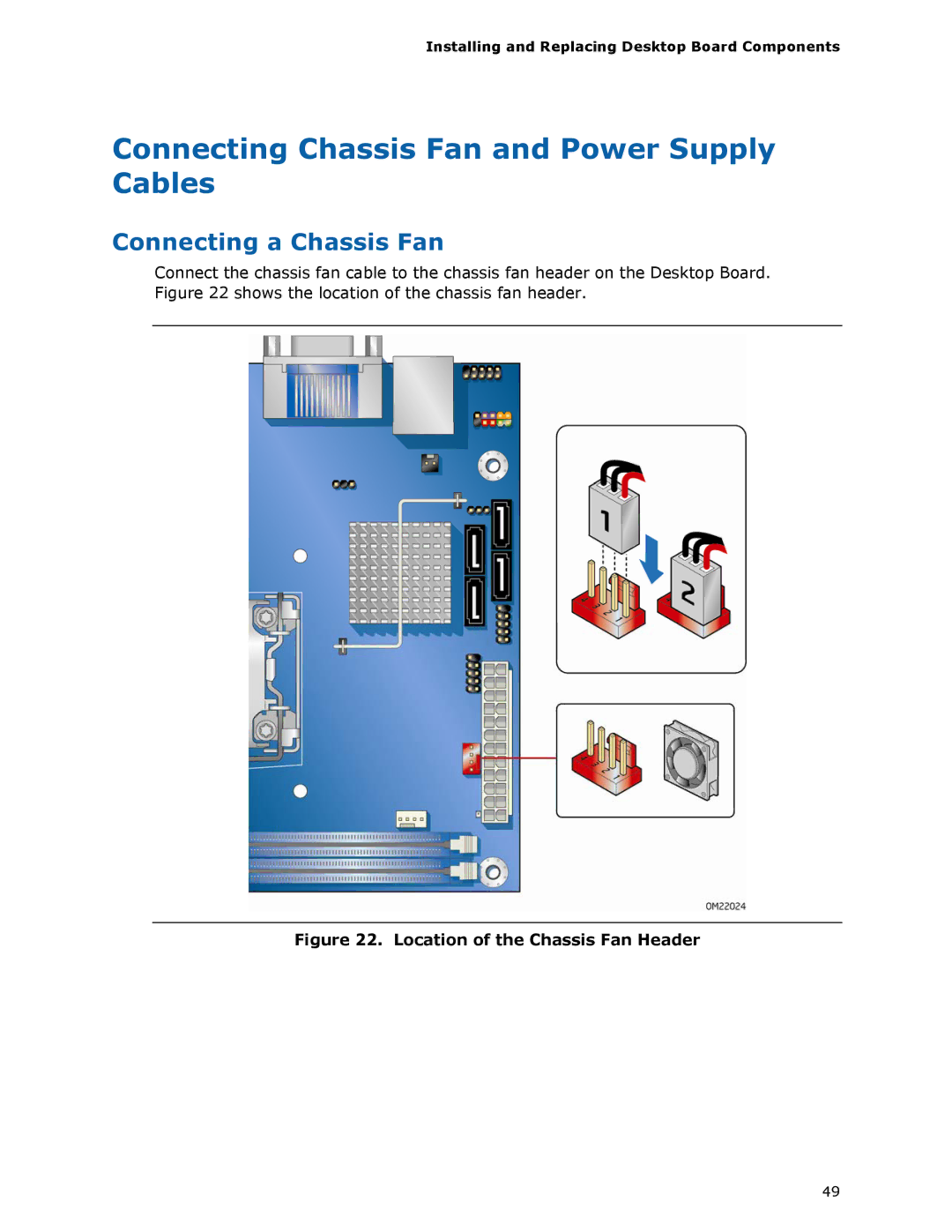 Intel BLKDH57JG manual Connecting Chassis Fan and Power Supply Cables, Connecting a Chassis Fan 