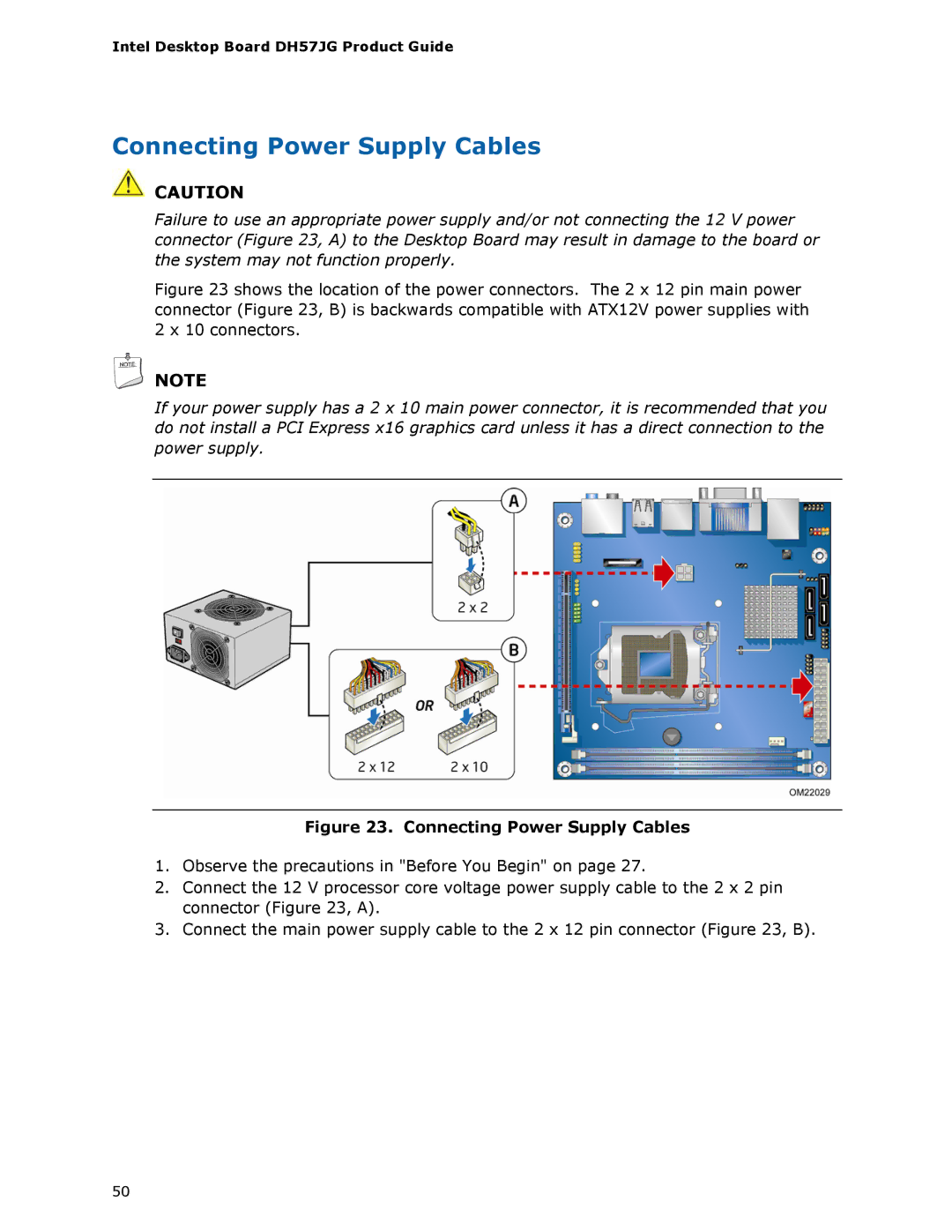 Intel BLKDH57JG manual Connecting Power Supply Cables 