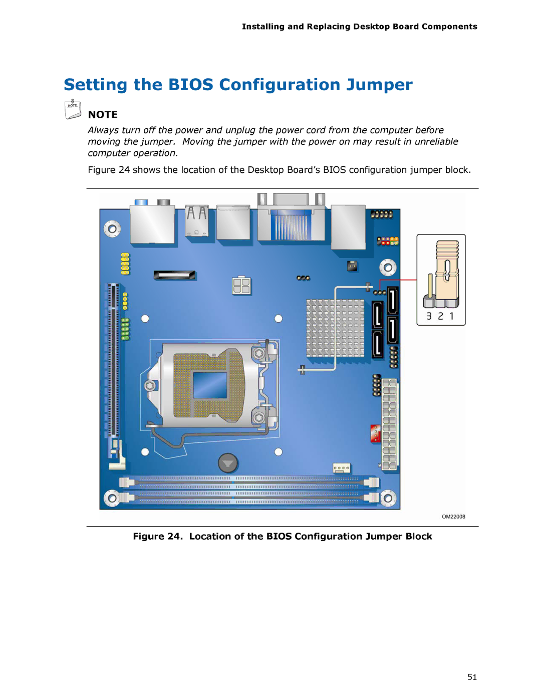 Intel BLKDH57JG manual Setting the Bios Configuration Jumper, Location of the Bios Configuration Jumper Block 