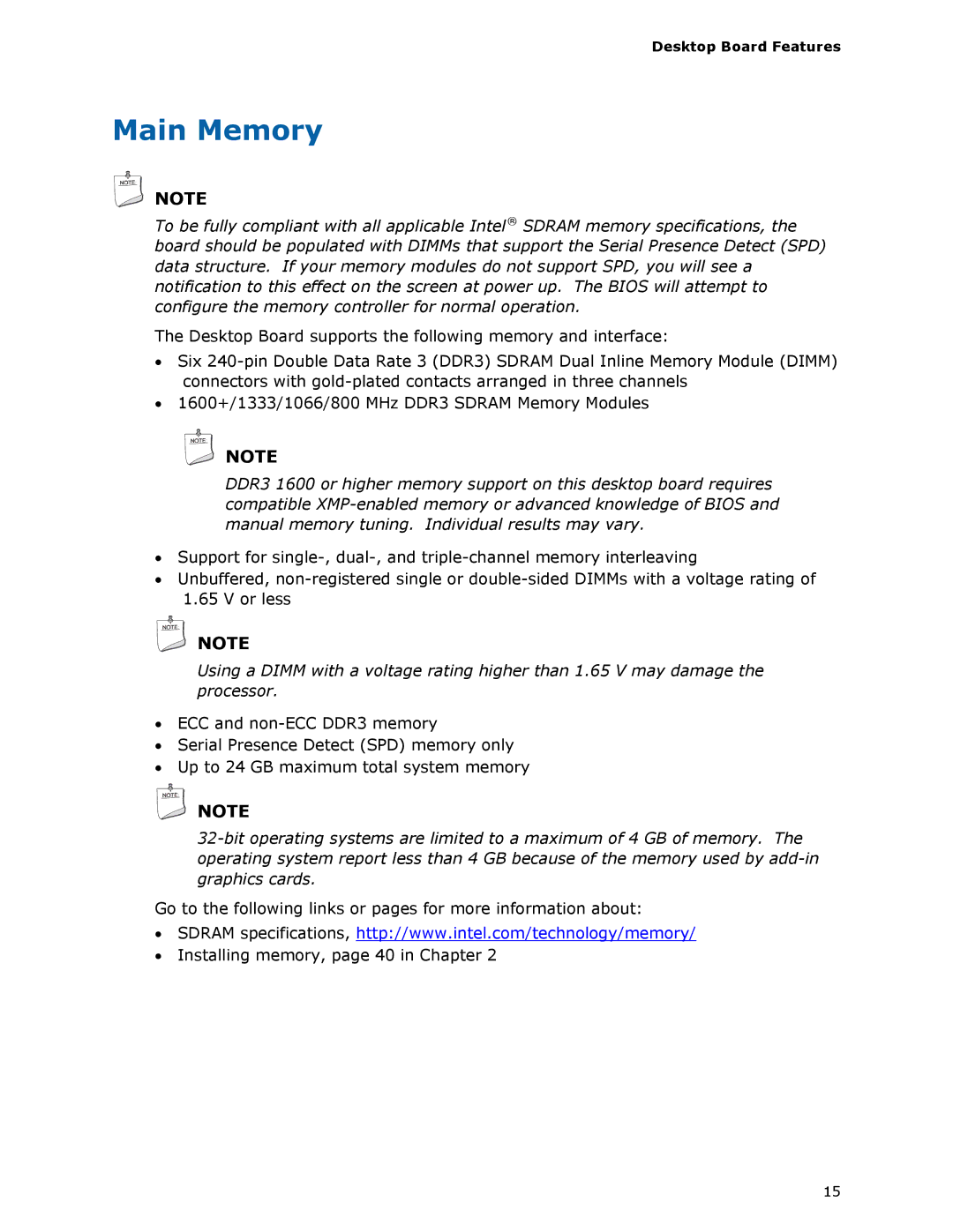 Intel BLKDX58SO2 manual Main Memory 