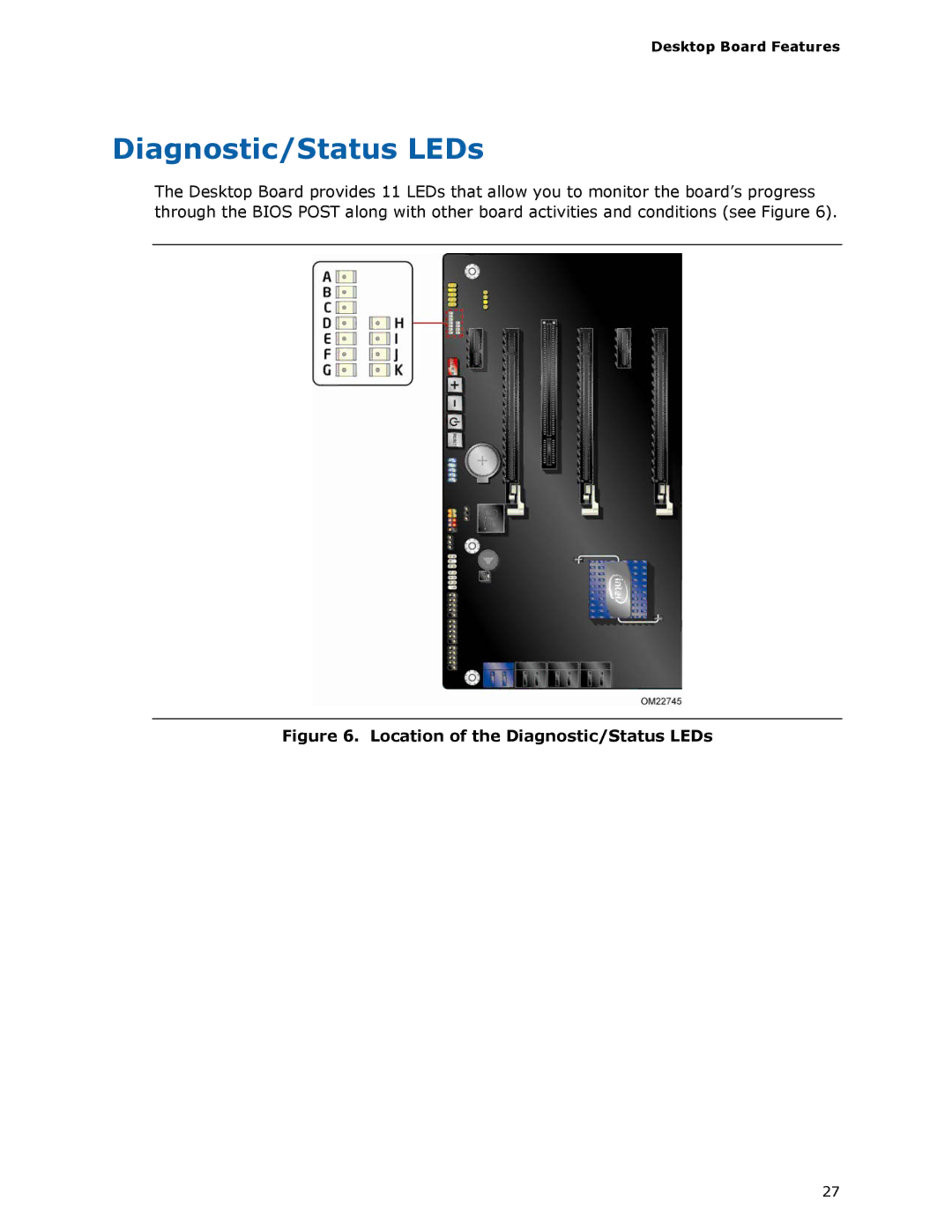 Intel BLKDX58SO2 manual Location of the Diagnostic/Status LEDs 