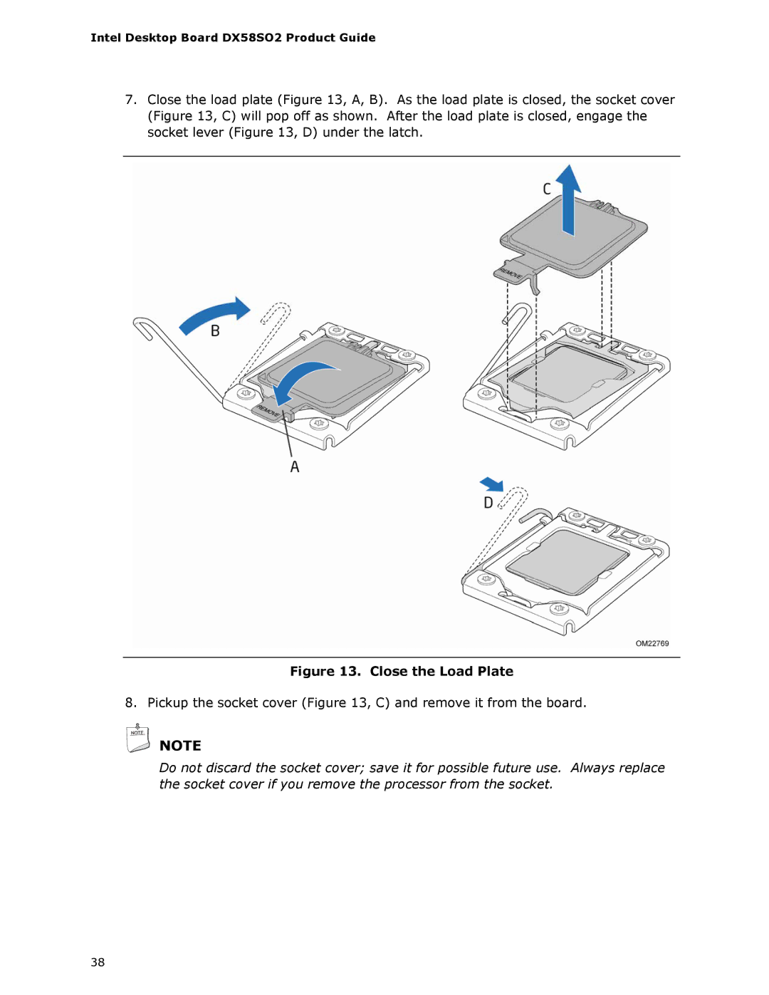 Intel BLKDX58SO2 manual Close the Load Plate 