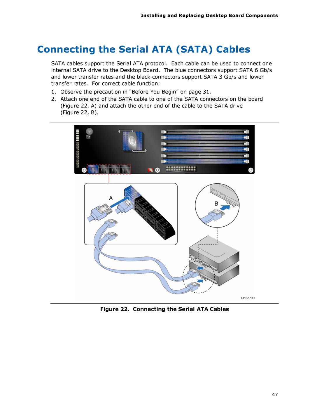 Intel BLKDX58SO2 manual Connecting the Serial ATA Sata Cables, Connecting the Serial ATA Cables 