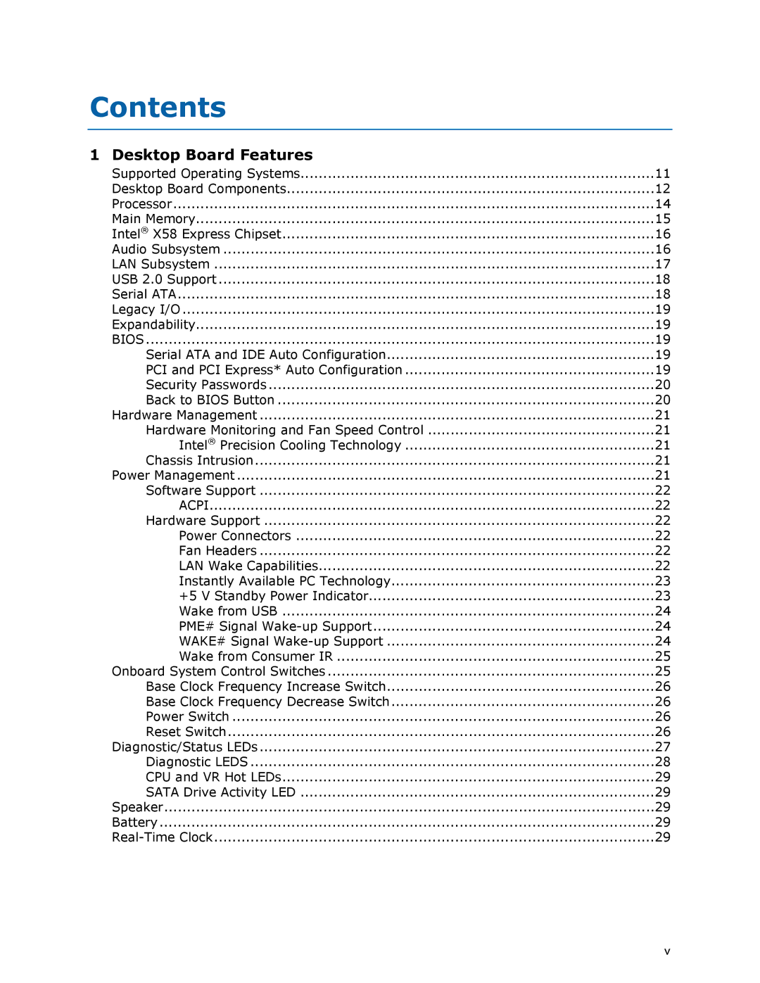 Intel BLKDX58SO2 manual Contents 