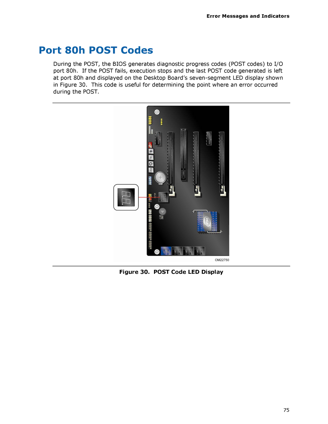 Intel BLKDX58SO2 manual Port 80h Post Codes, Error Messages and Indicators 