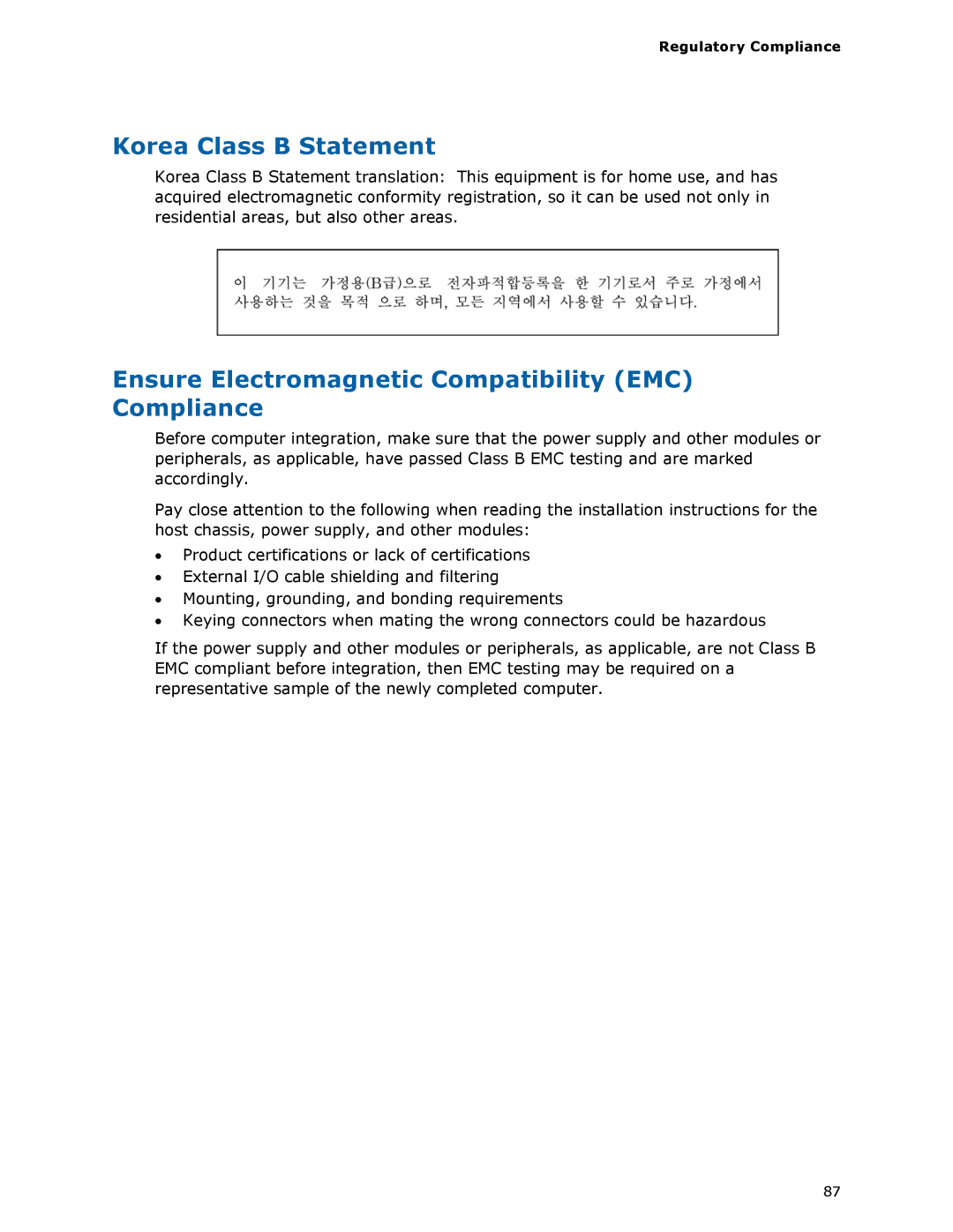 Intel BLKDX58SO2 manual Korea Class B Statement, Ensure Electromagnetic Compatibility EMC Compliance 