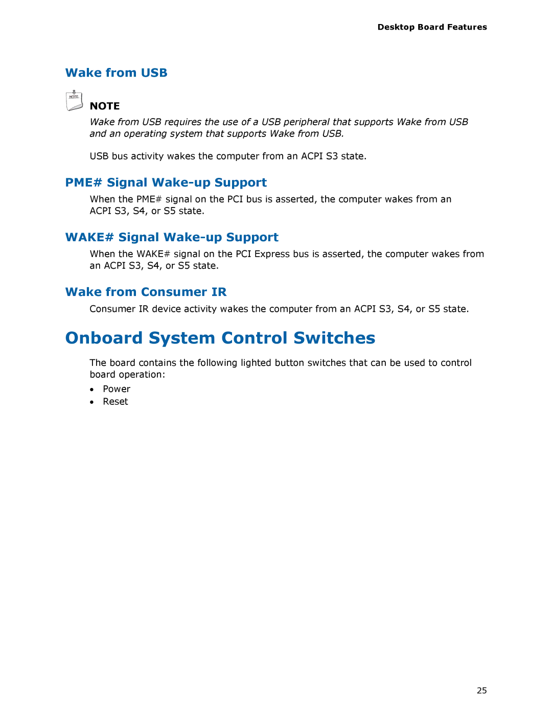 Intel BLKDX79TO manual Onboard System Control Switches, Wake from USB 