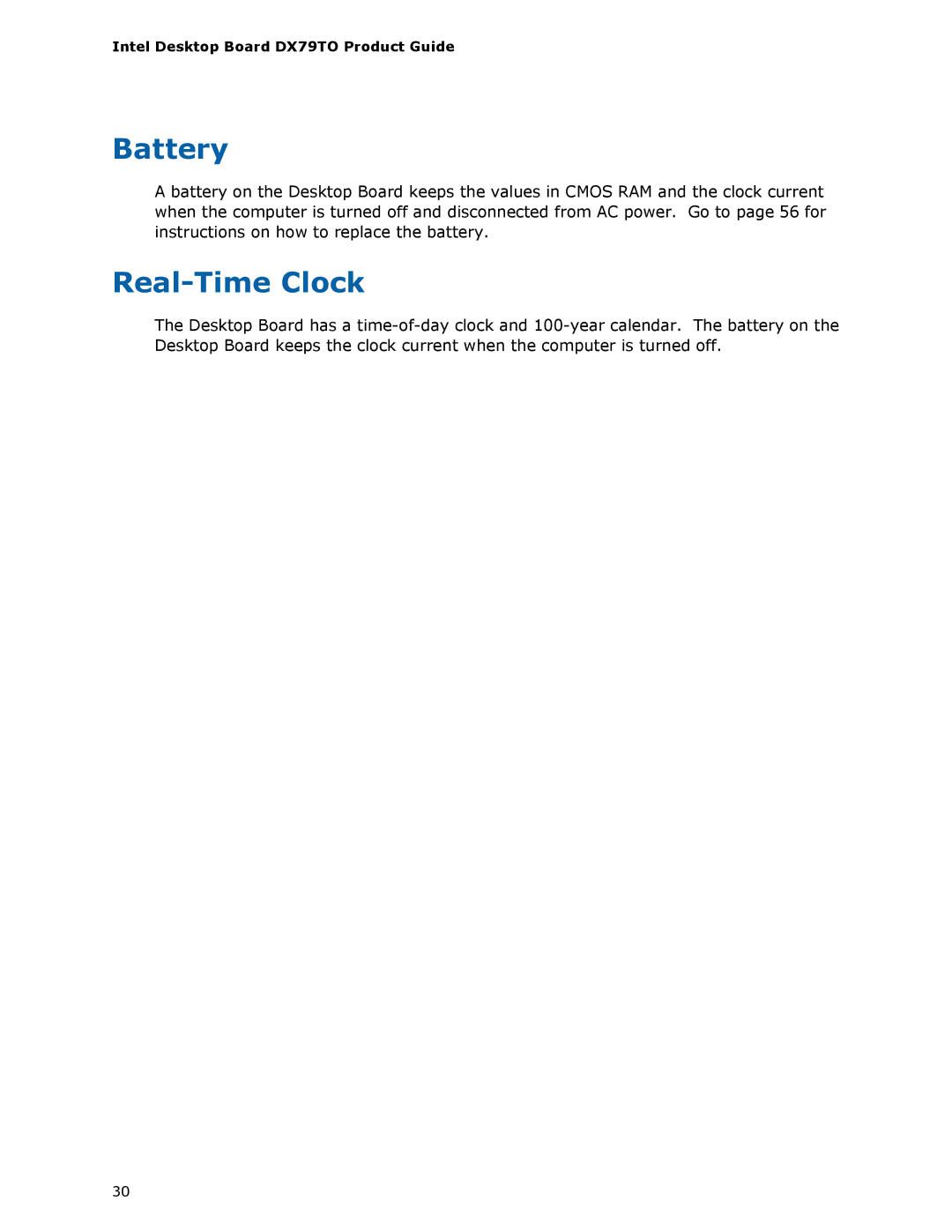 Intel BLKDX79TO manual Battery, Real-Time Clock 