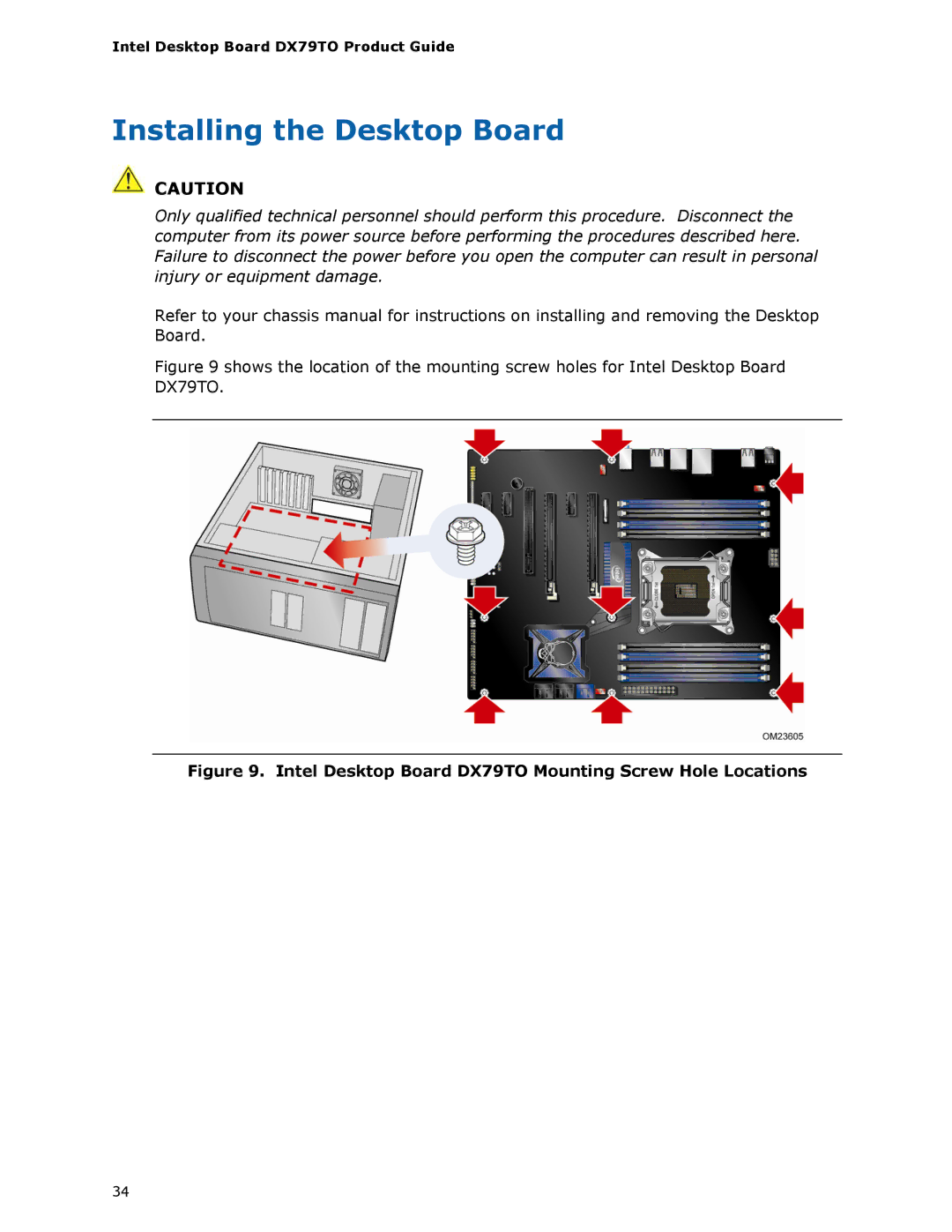 Intel BLKDX79TO manual Installing the Desktop Board, Intel Desktop Board DX79TO Mounting Screw Hole Locations 