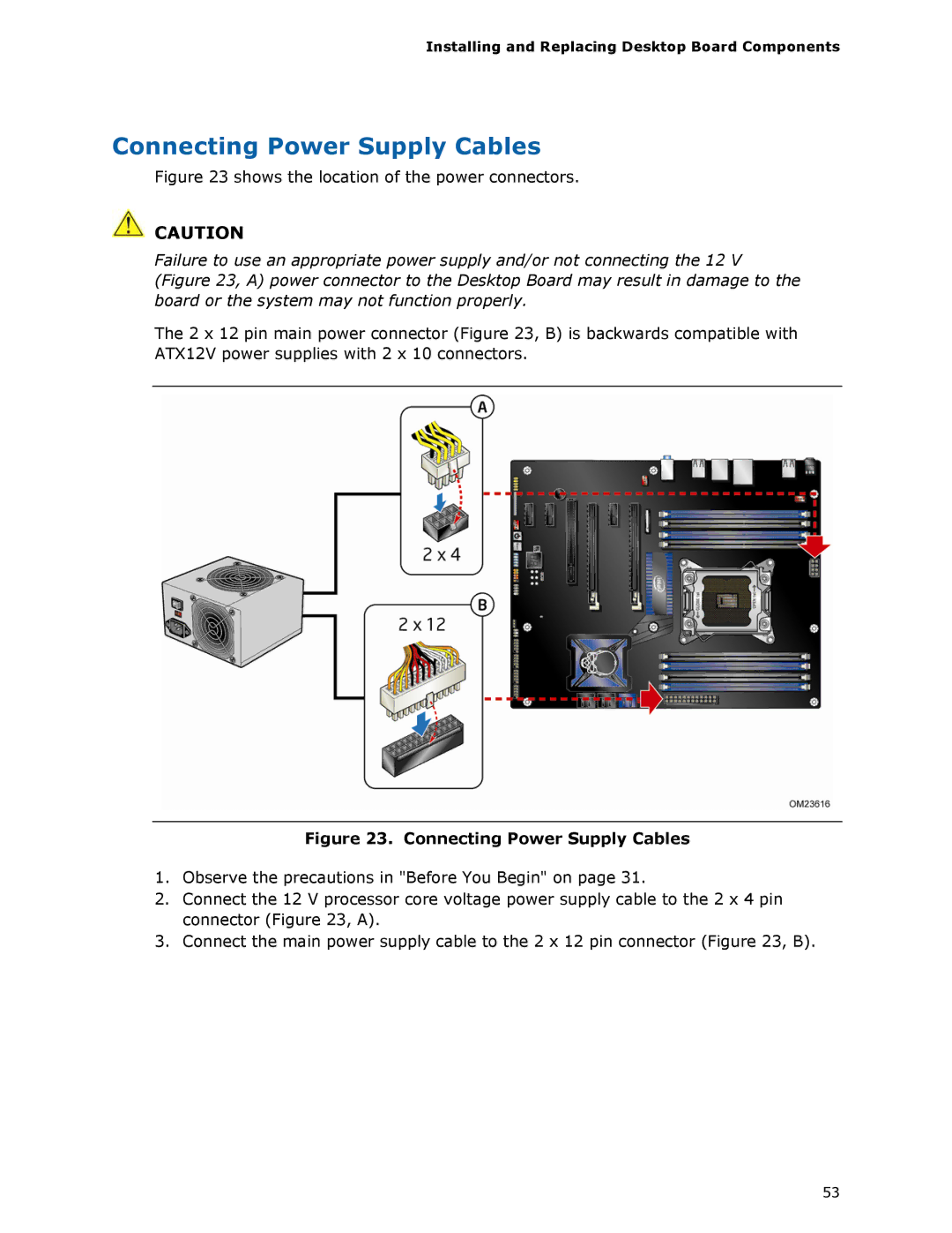 Intel BLKDX79TO manual Connecting Power Supply Cables 