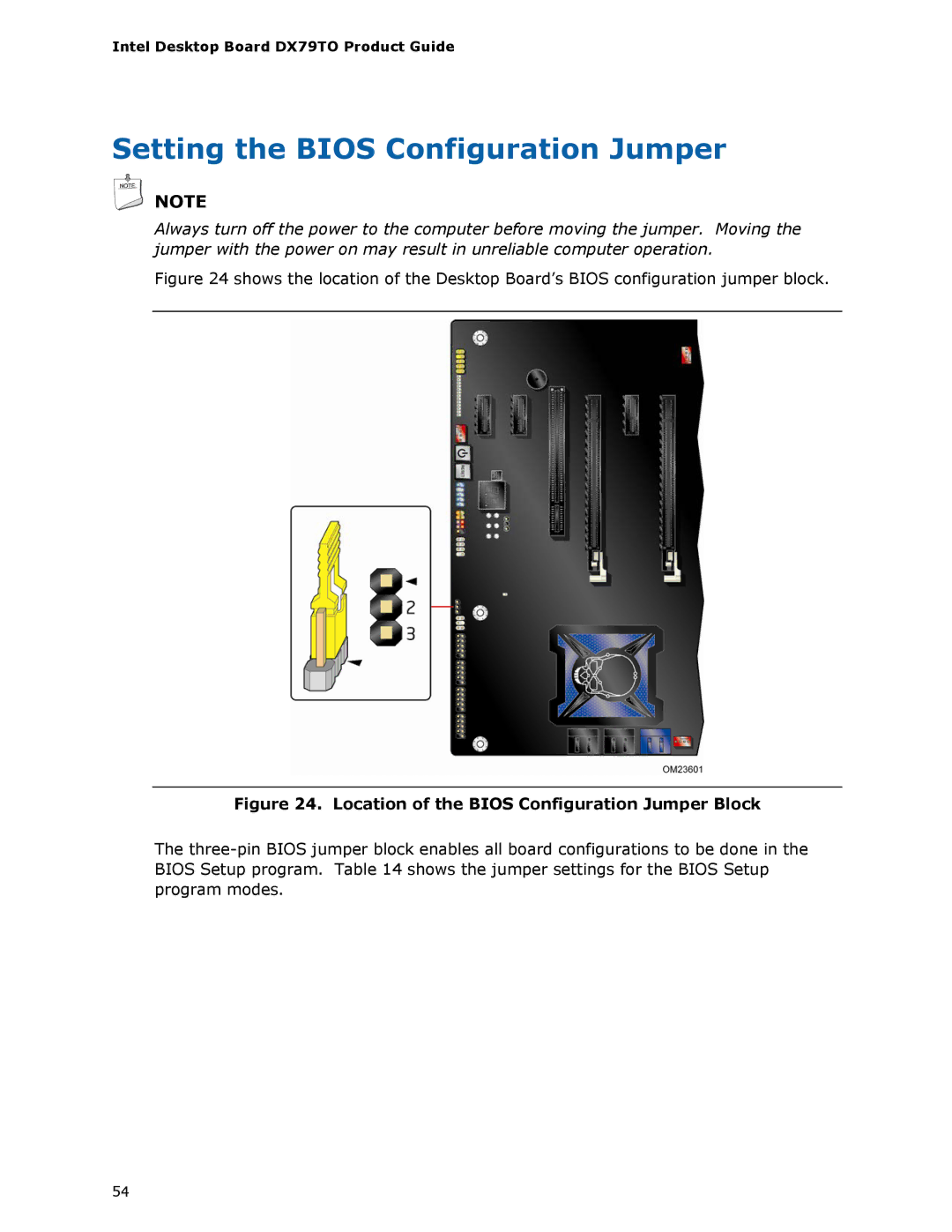 Intel BLKDX79TO manual Setting the Bios Configuration Jumper, Location of the Bios Configuration Jumper Block 