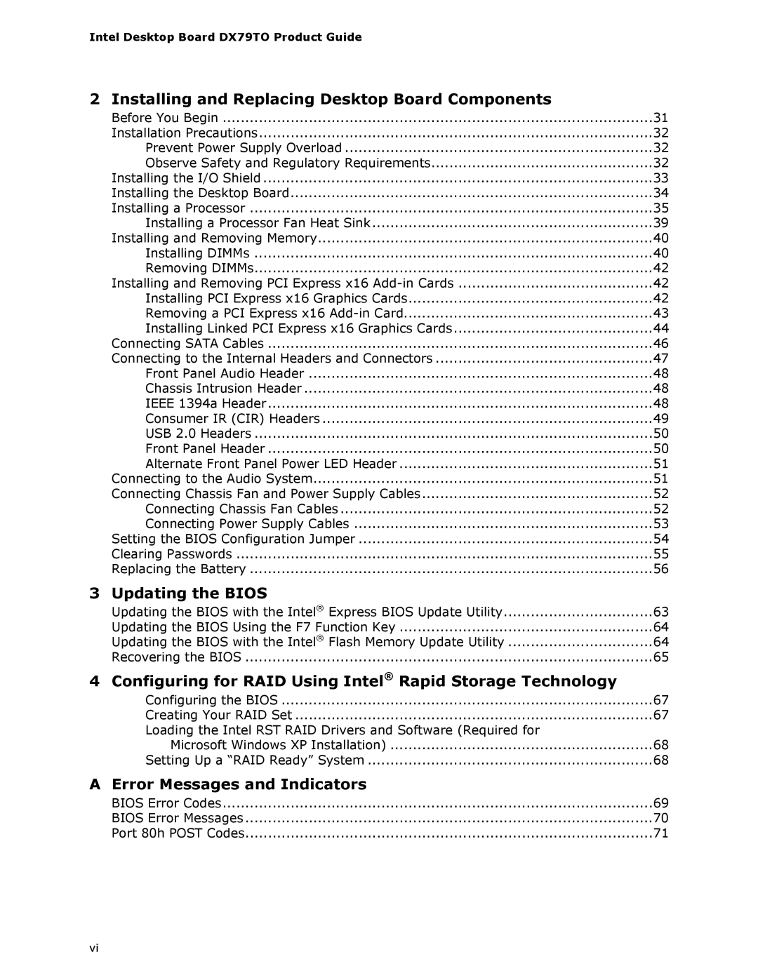 Intel BLKDX79TO manual Error Messages and Indicators 