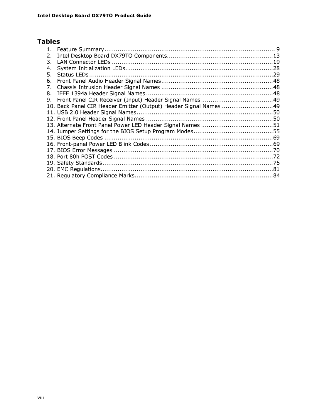 Intel BLKDX79TO manual Tables 