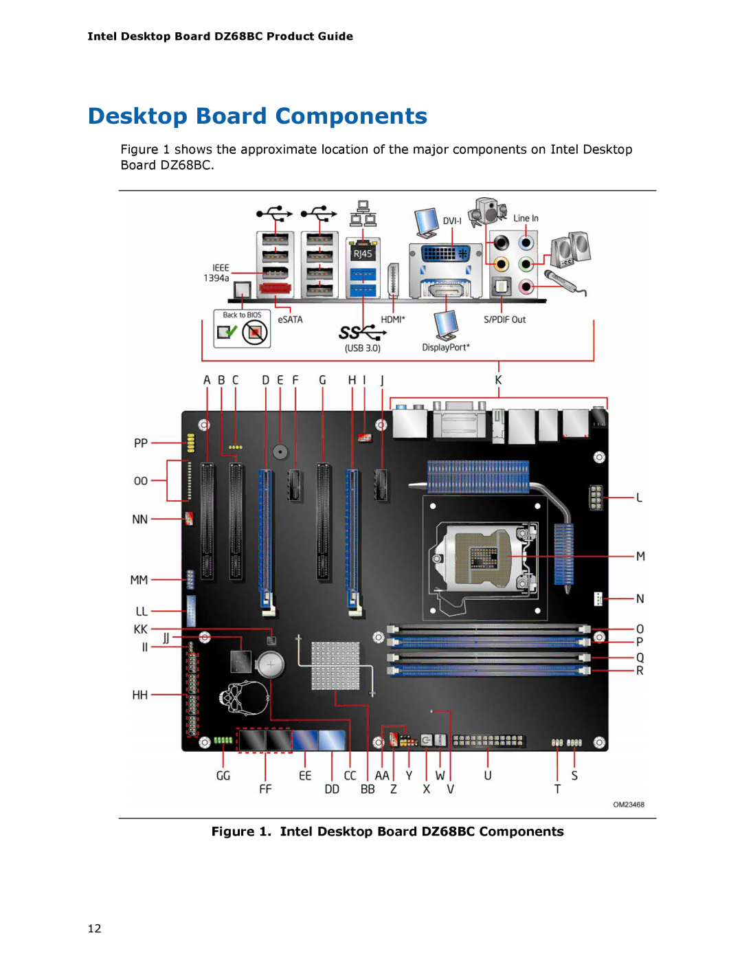 Intel BLKDZ68BC manual Desktop Board Components, Intel Desktop Board DZ68BC Components 