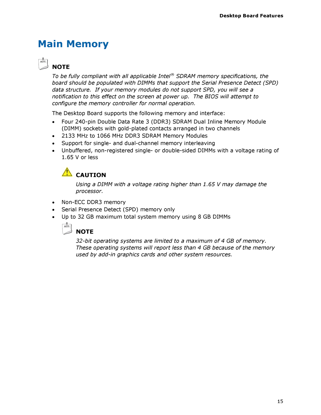 Intel BLKDZ68BC manual Main Memory 