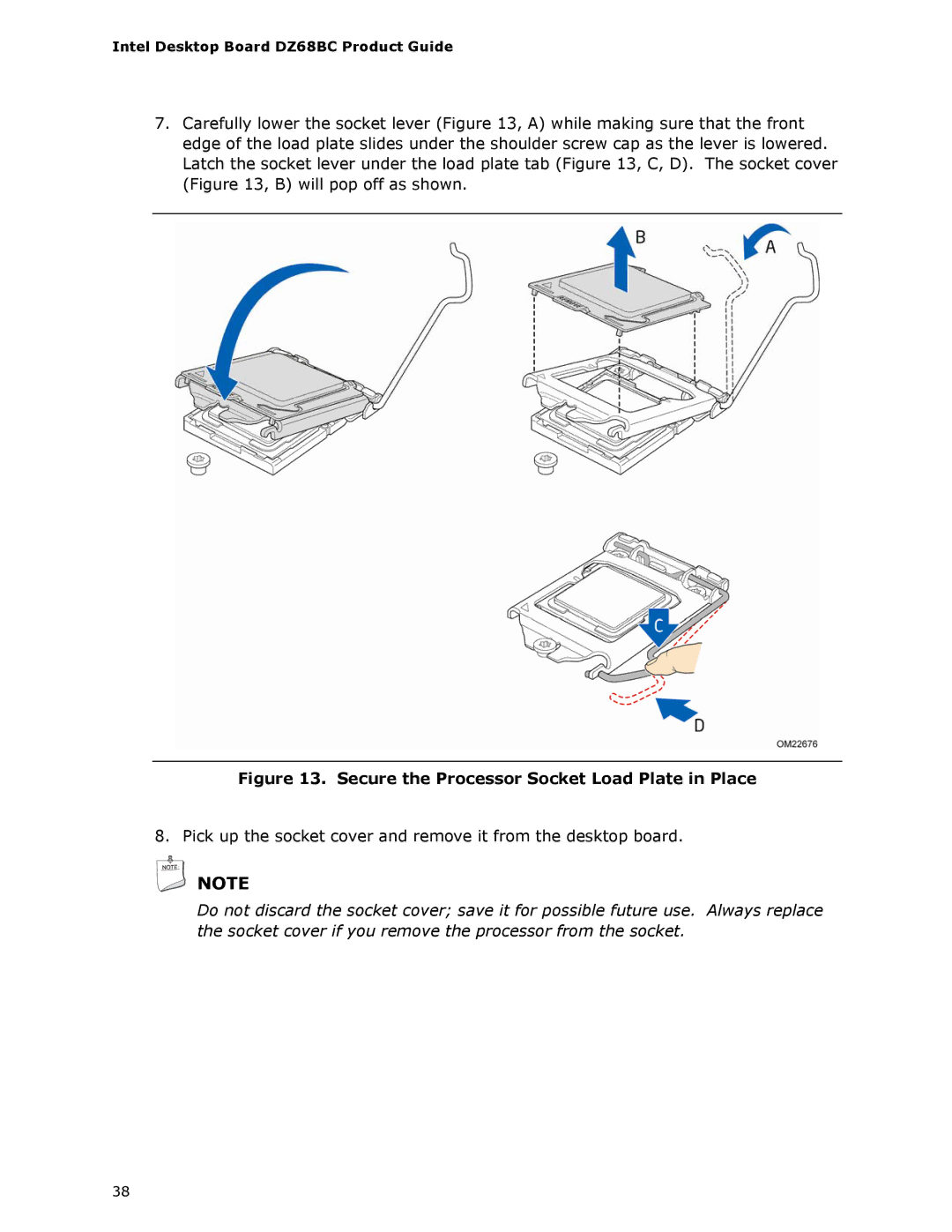 Intel BLKDZ68BC manual Secure the Processor Socket Load Plate in Place 