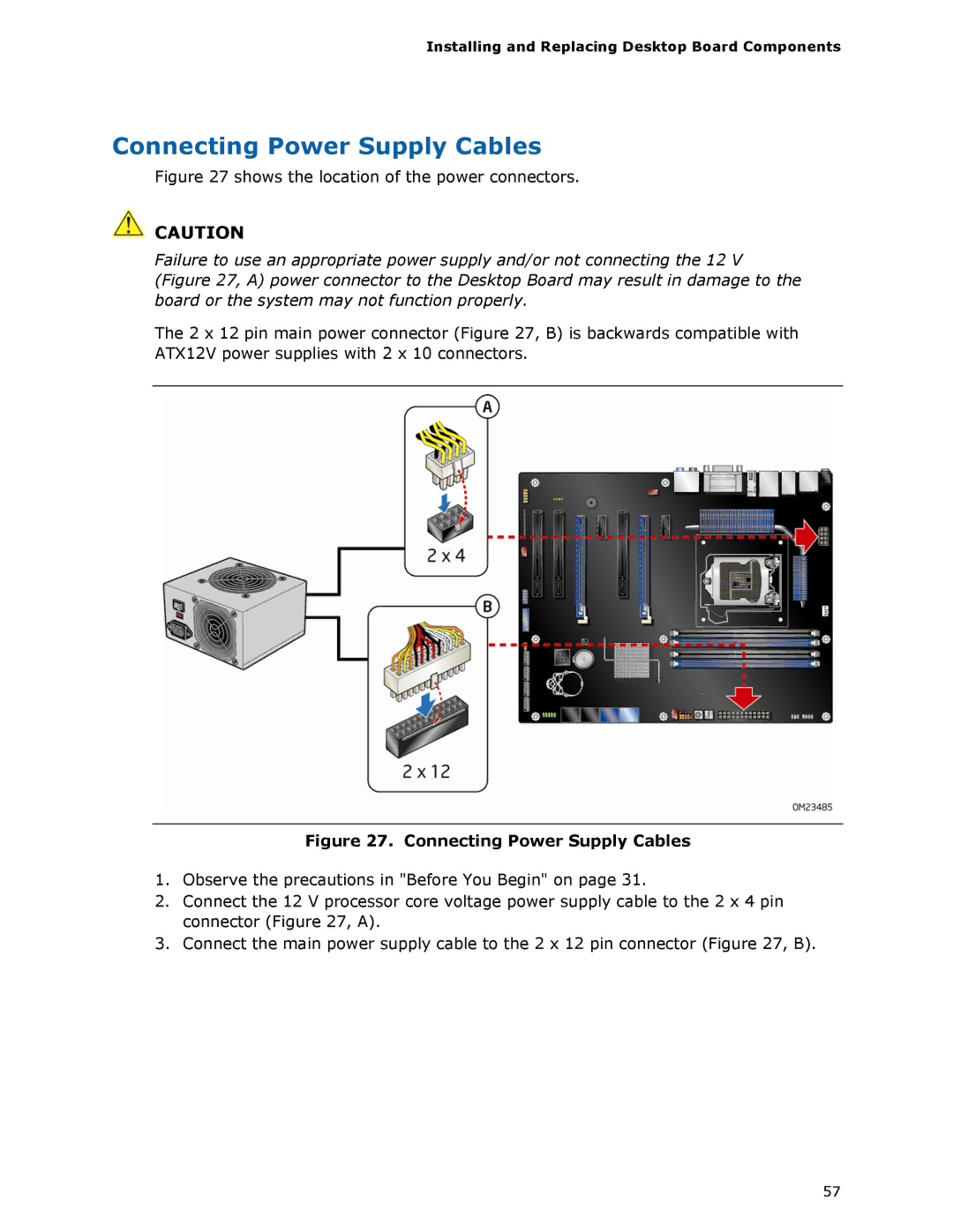 Intel BLKDZ68BC manual Connecting Power Supply Cables 