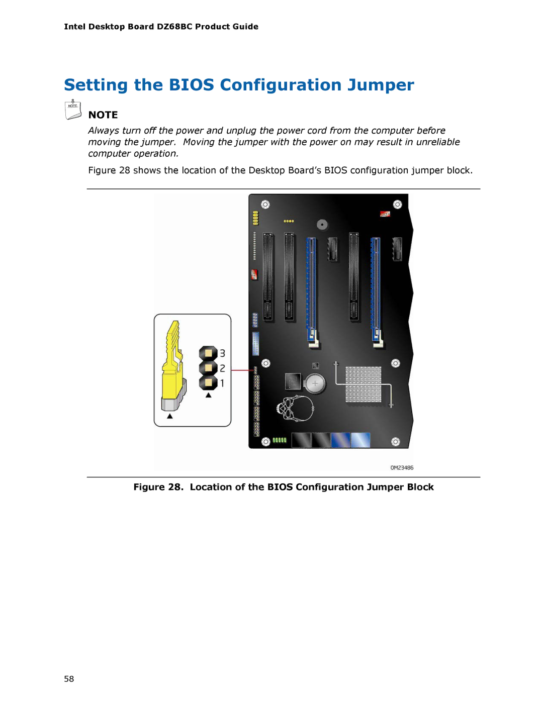 Intel BLKDZ68BC manual Setting the Bios Configuration Jumper, Location of the Bios Configuration Jumper Block 