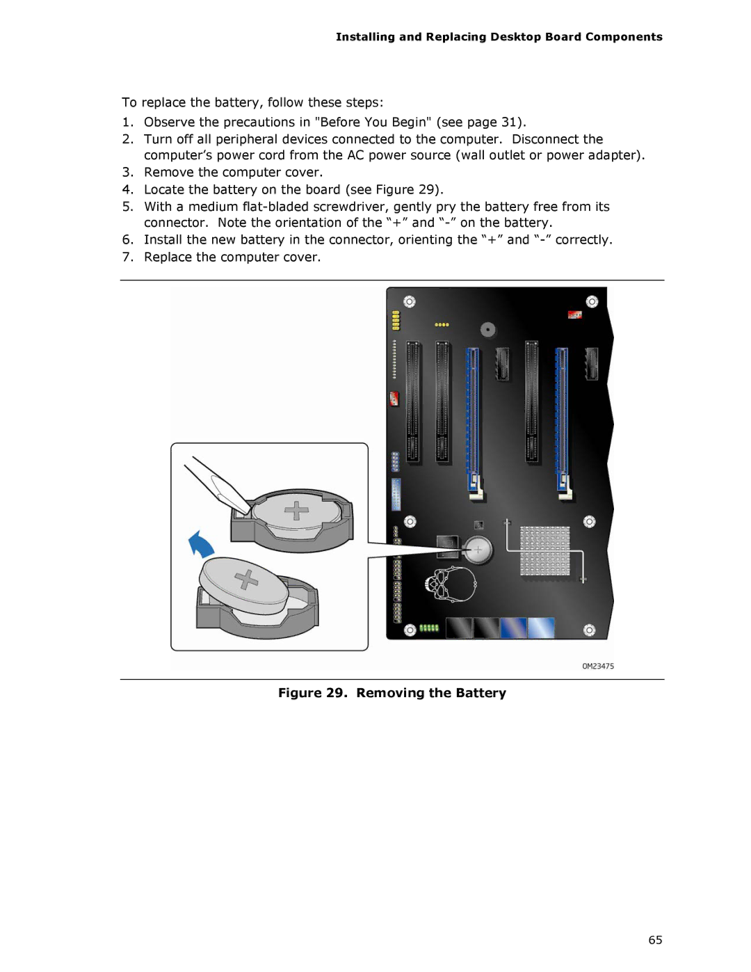 Intel BLKDZ68BC manual Removing the Battery 