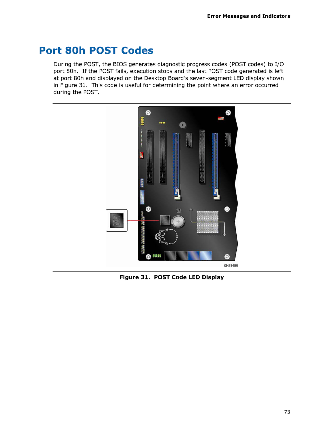 Intel BLKDZ68BC manual Port 80h Post Codes, Error Messages and Indicators 