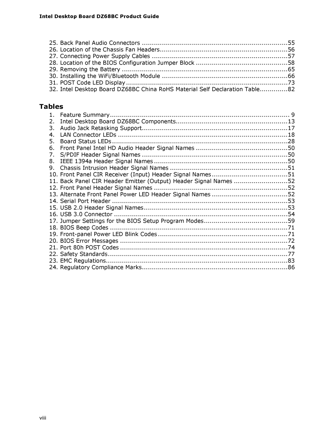 Intel BLKDZ68BC manual Tables 