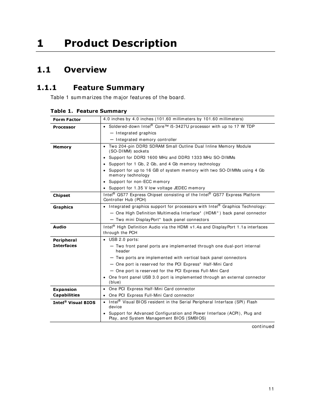 Intel BOXDC53427HYE specifications Overview, Feature Summary 