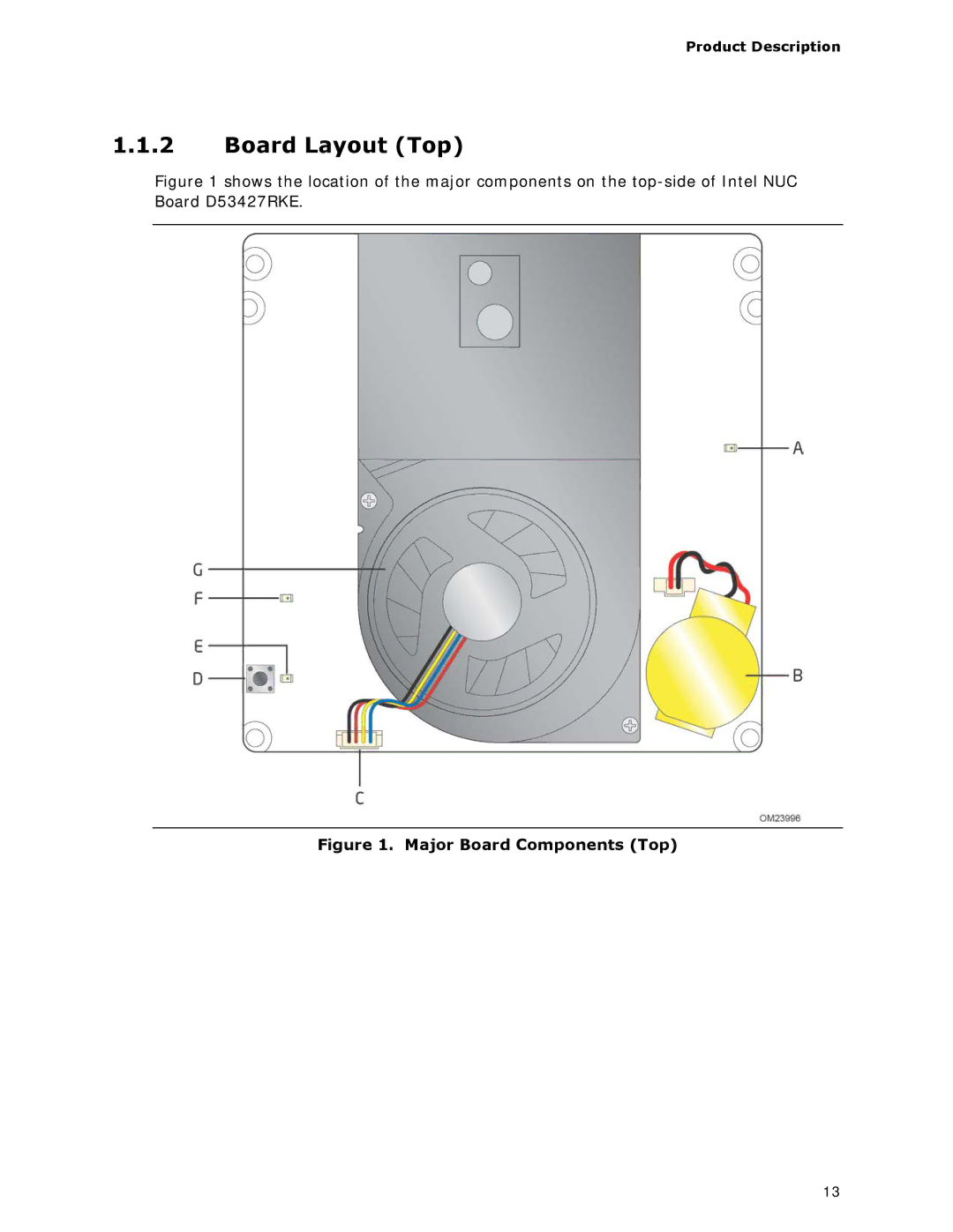 Intel BOXDC53427HYE specifications Board Layout Top, Product Description 