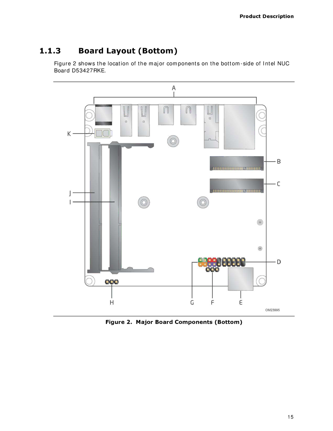 Intel BOXDC53427HYE specifications Board Layout Bottom, Major Board Components Bottom 