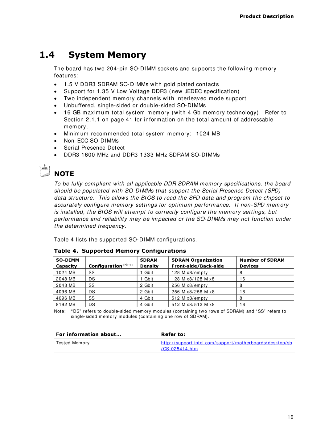 Intel BOXDC53427HYE specifications System Memory, Supported Memory Configurations, For information about… Refer to 