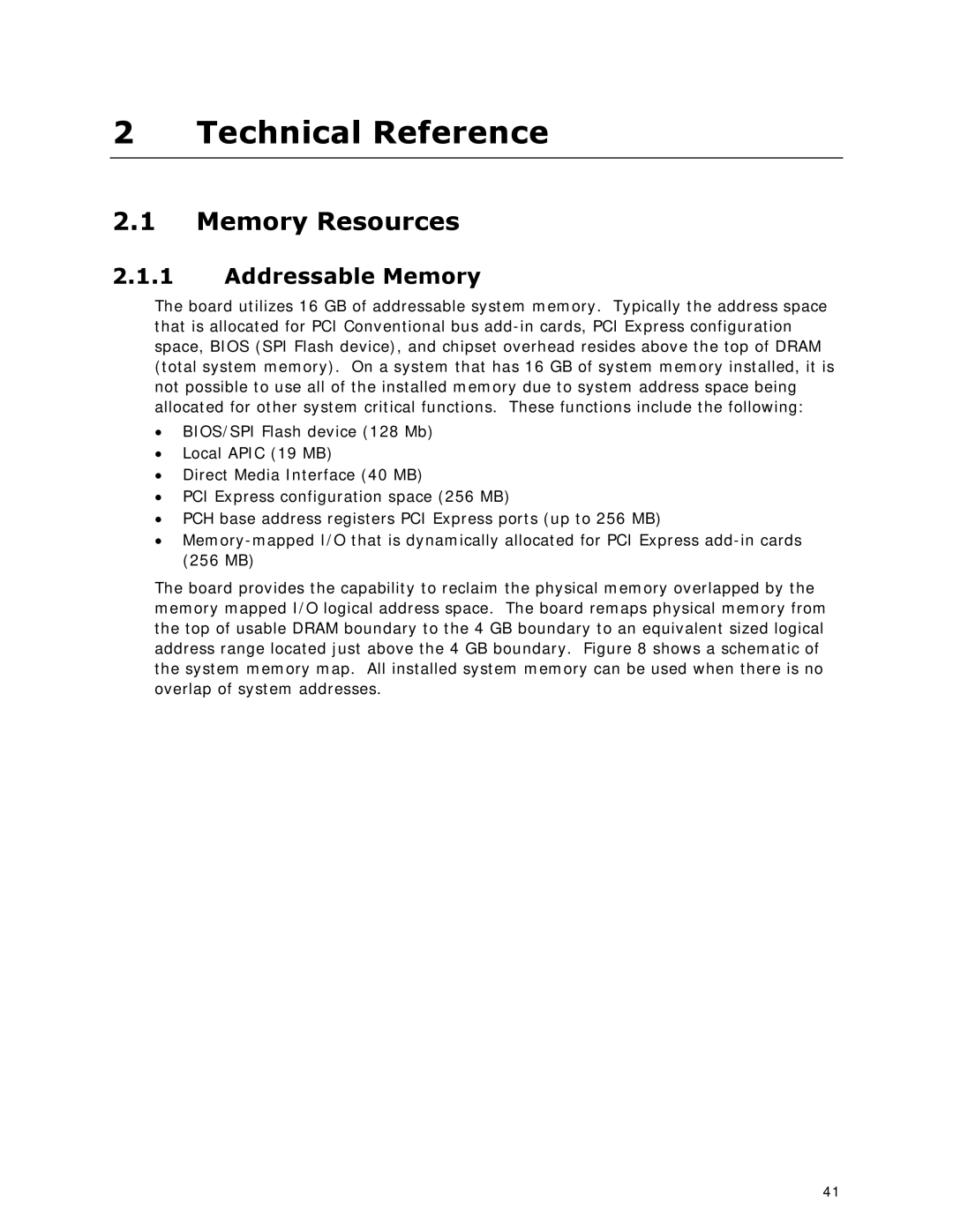 Intel BOXDC53427HYE specifications Memory Resources, Addressable Memory 