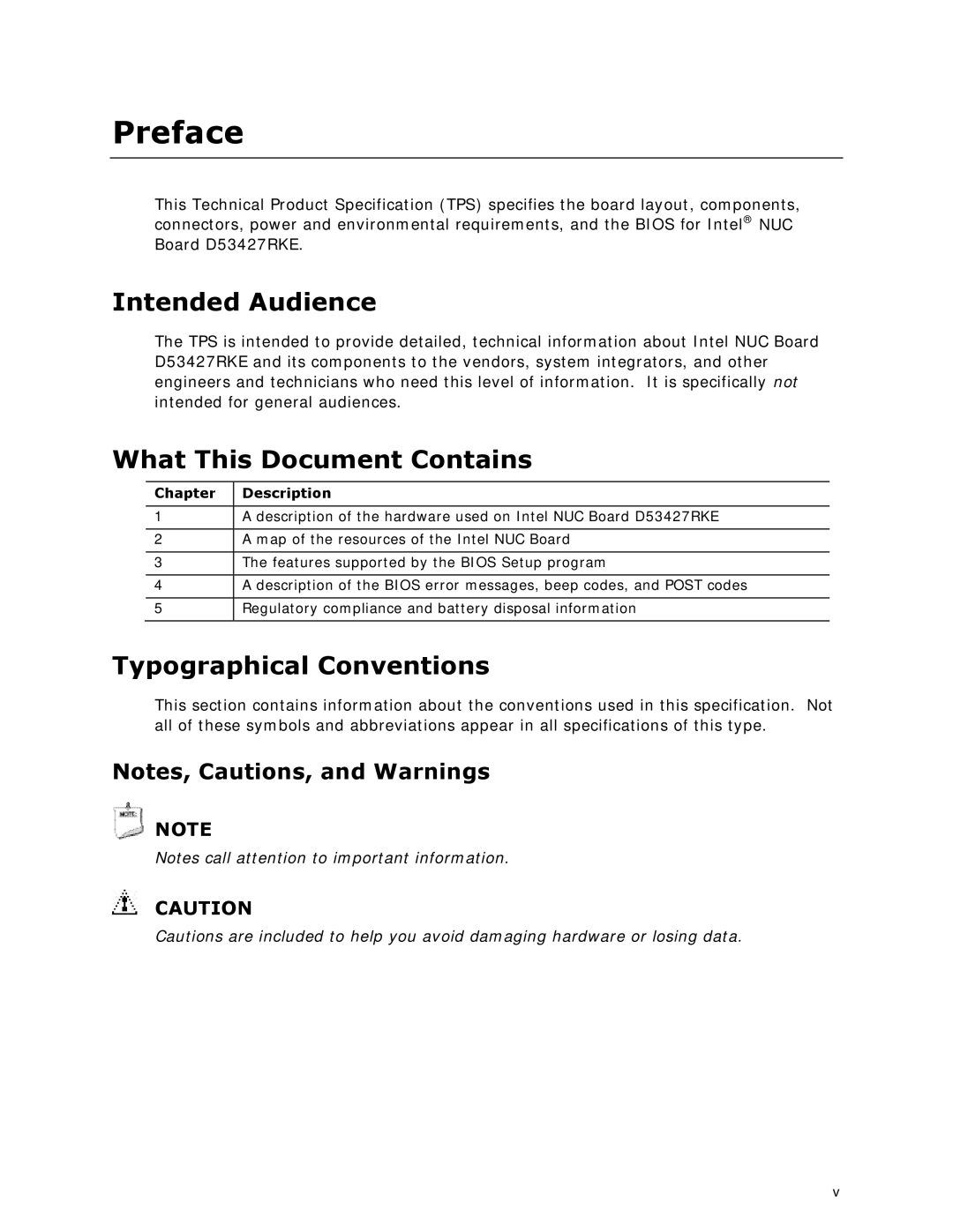 Intel BOXDC53427HYE Intended Audience, What This Document Contains, Typographical Conventions, Chapter Description 